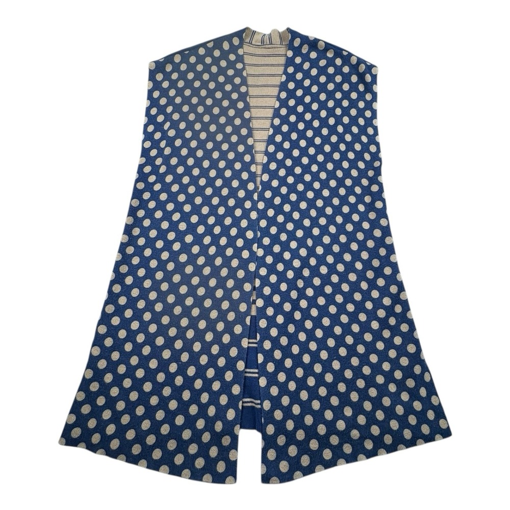 Unbranded Reversible Polka Dot Stripe Open Front Vest Navy Tan One Size
